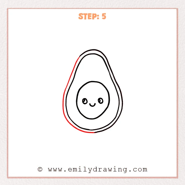 how to draw an avocado - Step 5: A second inner curved line is added on the other side to complete the avocado flesh border.
