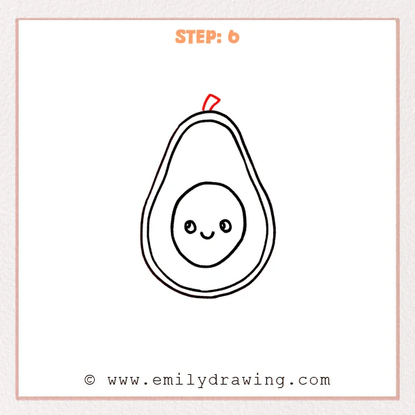 how to draw an avocado - Step 6: A small stem is added on top to finish the cute avocado drawing.