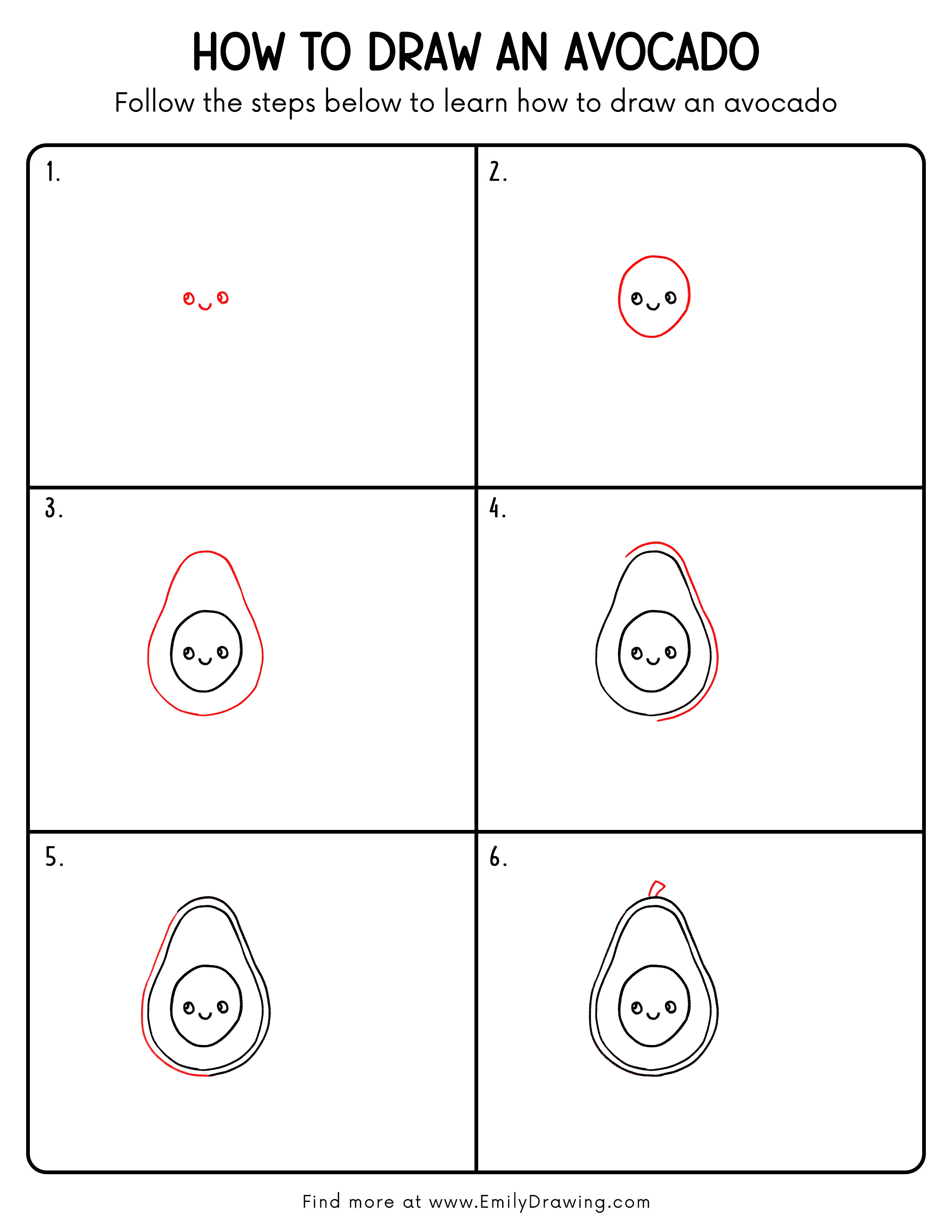 Printable Avocado Drawing Guide