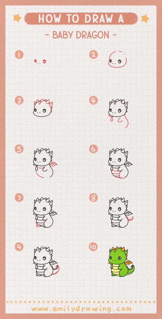 How to Draw a Baby Dragon - Emily Drawing