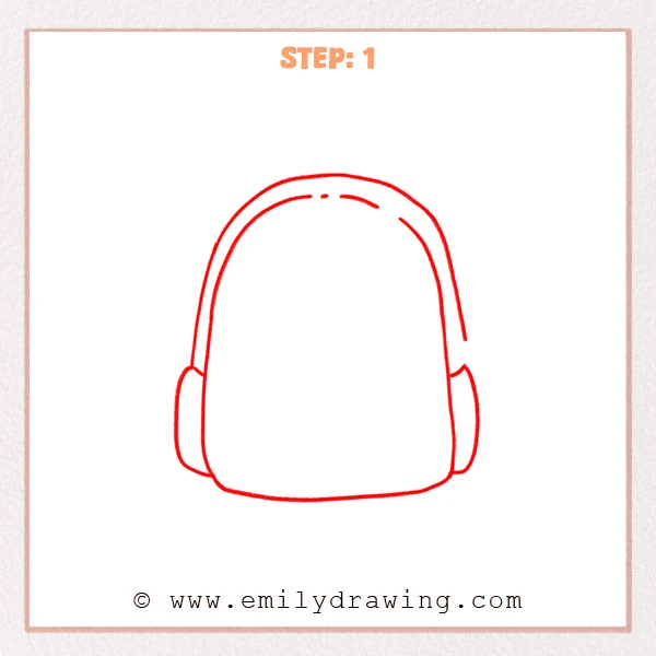 how to draw a backpack - Step 1: Basic backpack outline with rounded corners and small side pocket bumps.