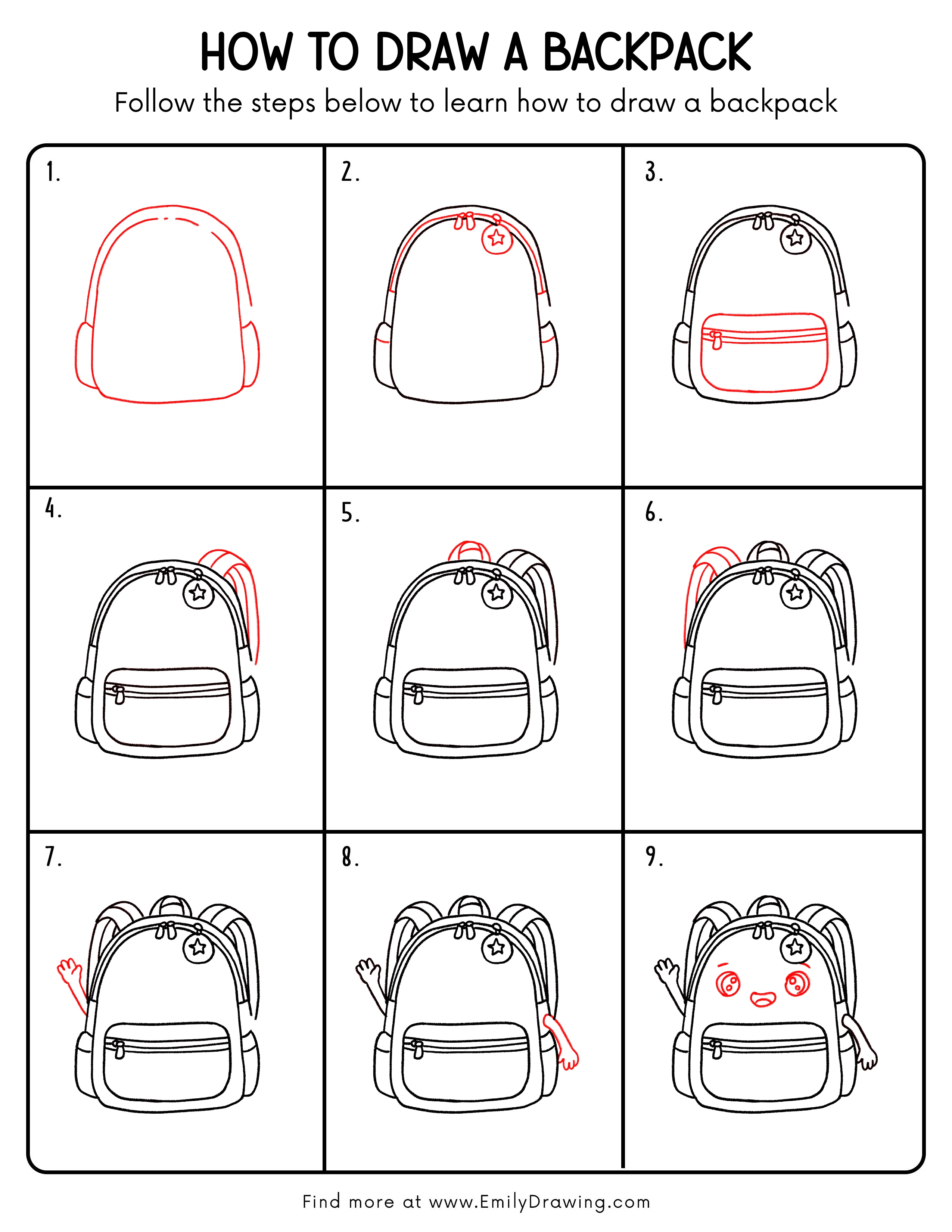 Printable Backpack Drawing Guide