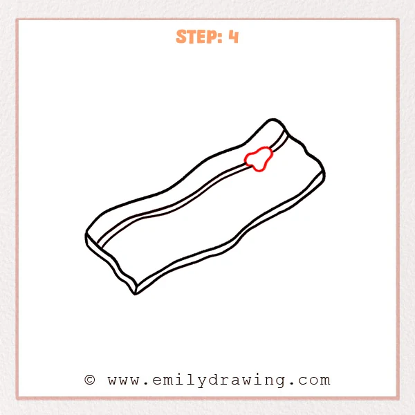 how to draw a bacon - Step 4: A few short curved crease lines are added on the bacon surface.