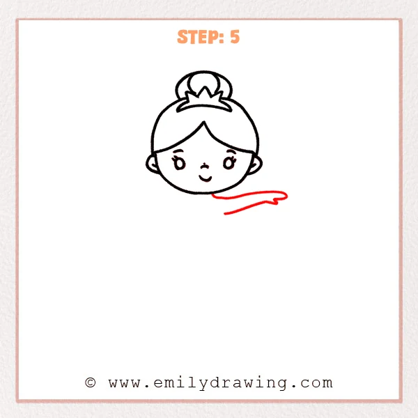 how to draw a ballerina - Step 5: A short neck and one extended arm are drawn, starting the ballerina’s pose.