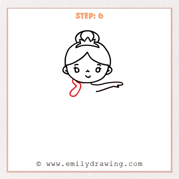 how to draw a ballerina - Step 6: The second arm is added near the body, completing the ballerina’s upper pose.