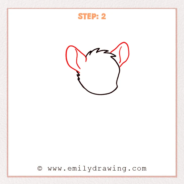 how to draw a bambi - Step 2: Bambi head sketch with two large ears added and simple inner ear lines.