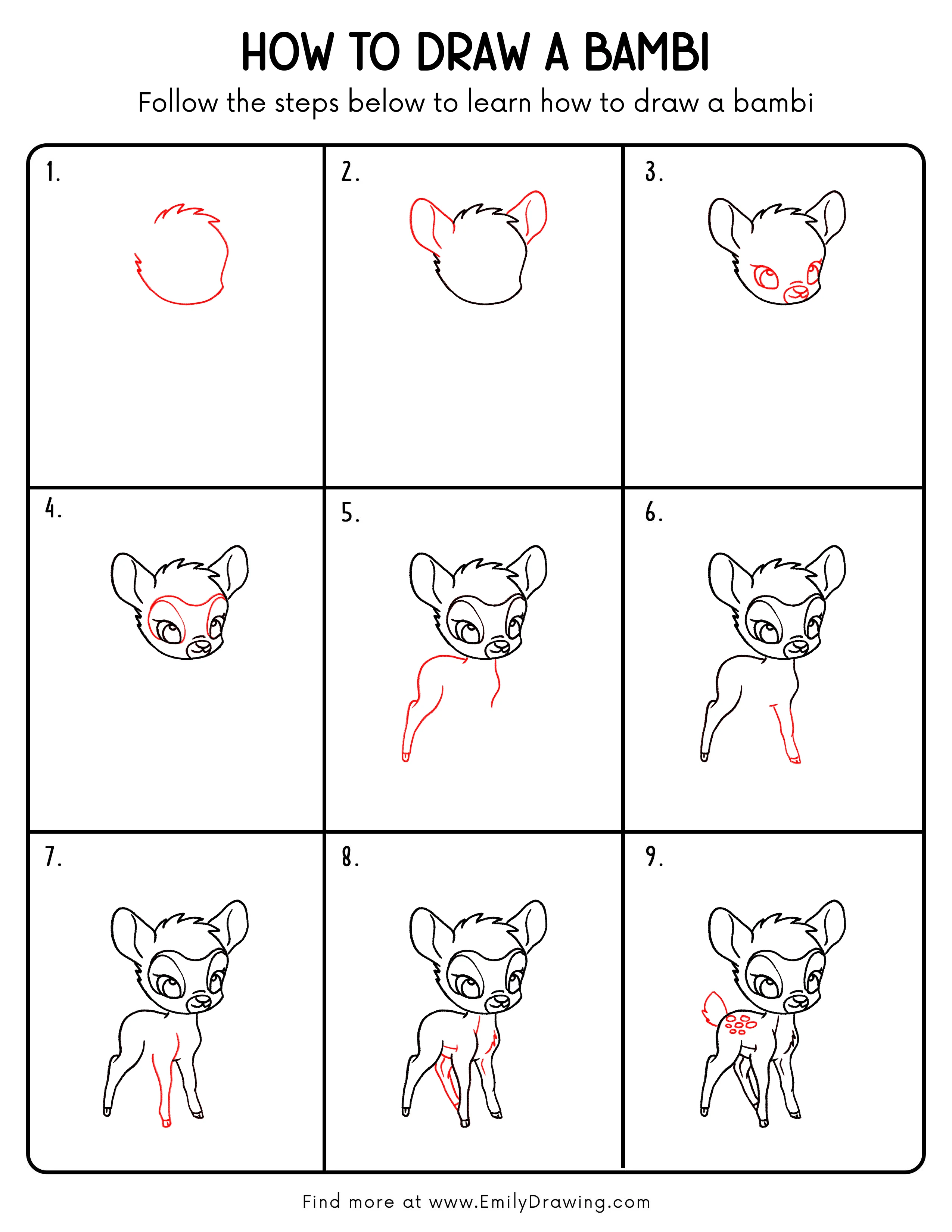 Printable Bambi Drawing Guide