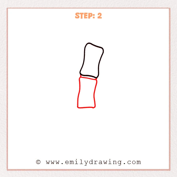 how to draw a bamboo - Step 2: A second bamboo segment added below with two curved joint rings between them.