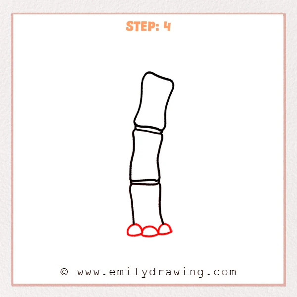 how to draw a bamboo - Step 4: Three rounded pebbles drawn under the bamboo stalk as a base.