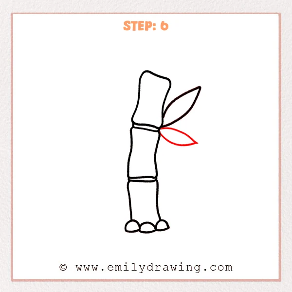 how to draw a bamboo - Step 6: A second bamboo leaf added on the right side with a slightly lower angle.