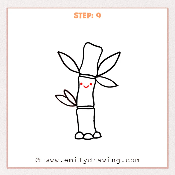 how to draw a bamboo - Step 9: A cute bamboo face added with two dot eyes and a small smiling mouth.