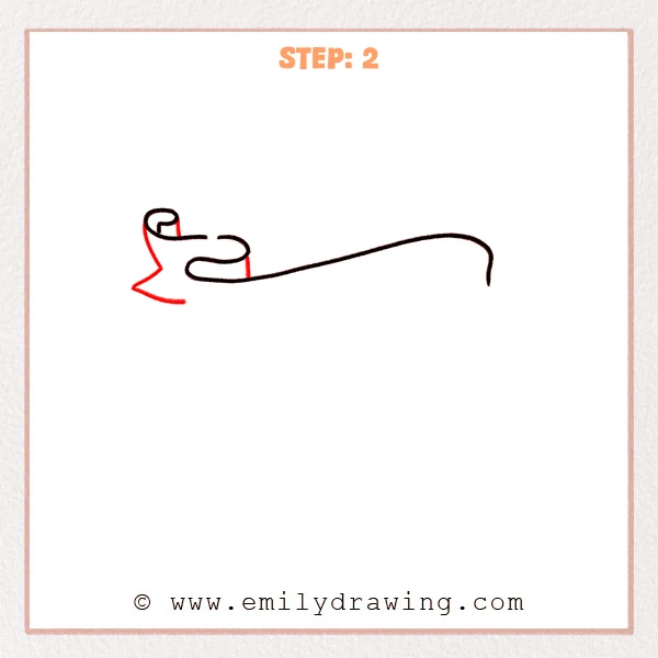 how to draw a banner - Step 2: The left end of the banner is rolled with thickness, and a small pointed tail is outlined.