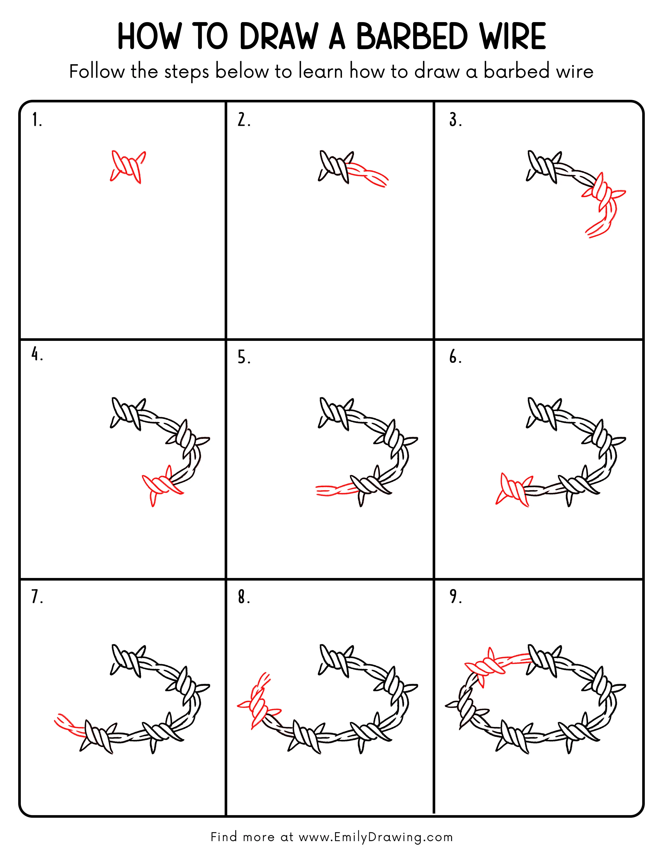 How to Draw a Barbed Wire - Emily Drawing