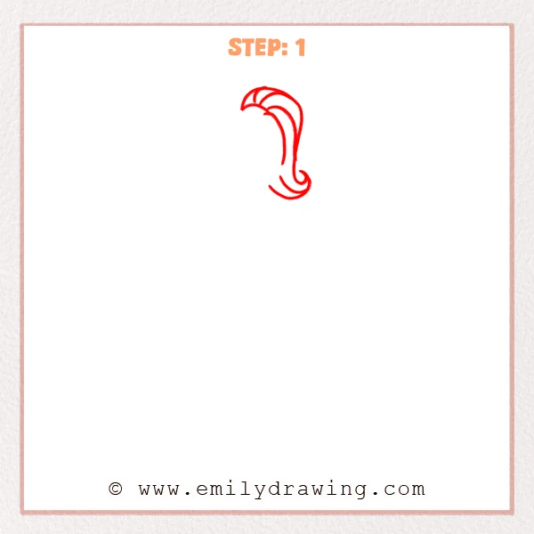 how to draw a barbie - Step 1: A Barbie high ponytail outline with a rounded top and a curled hair tip.