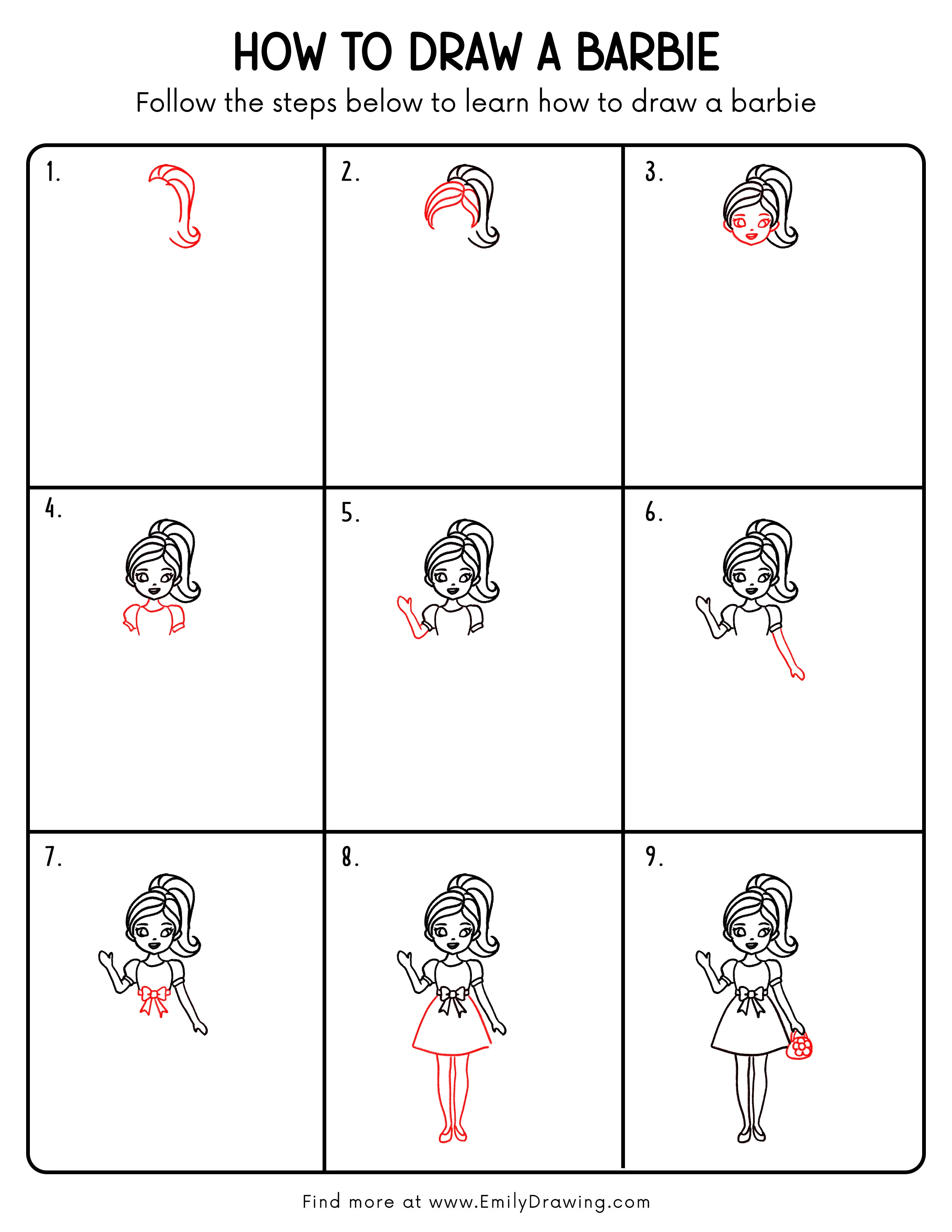 Printable Barbie Drawing Guide
