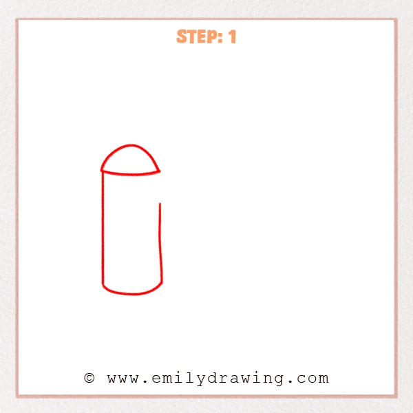 how to draw a barn - Step 1: A simple barn silo shape with a rounded dome and a tall cylinder body.