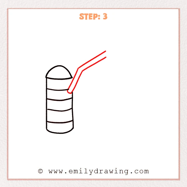 how to draw a barn - Step 3: Two parallel slanted lines extend from the silo to begin the barn roof.