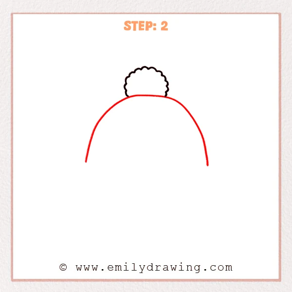 how to draw a beanie - Step 2: A large rounded arc is added under the pom-pom to form the beanie dome.
