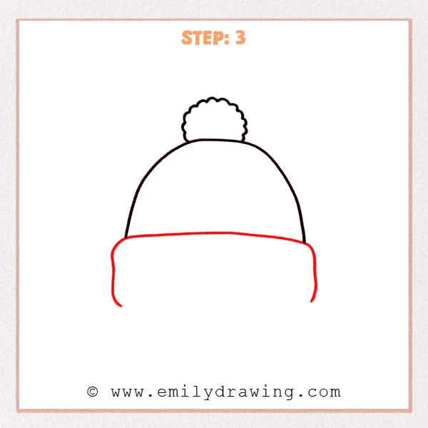 how to draw a beanie - Step 3: A wide rounded band is drawn to create the beanie’s folded cuff.
