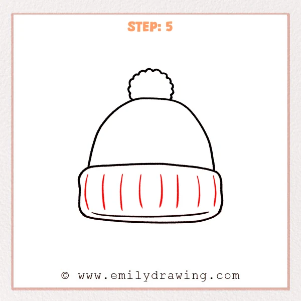 how to draw a beanie - Step 5: Vertical rib lines are added to show knitted texture on the beanie cuff.
