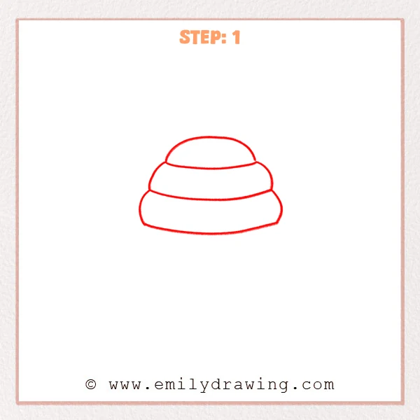 how to draw a beehive - Step 1: A simple beehive upper half with a rounded dome and one curved band.