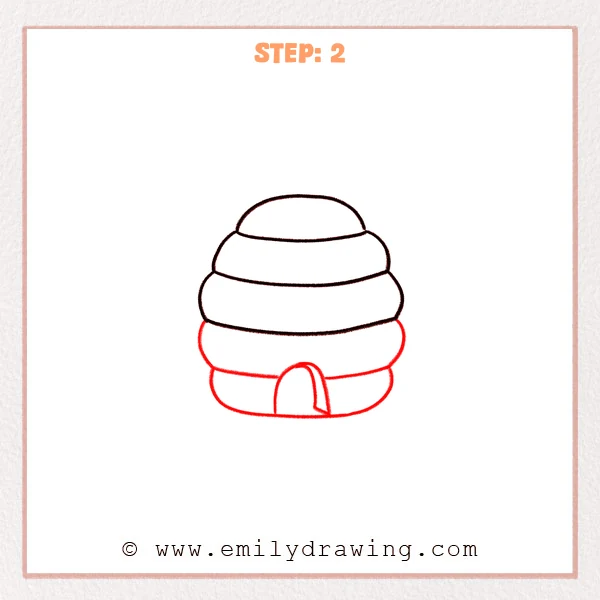 how to draw a beehive - Step 2: A beehive with stacked rounded layers and a small bottom base band.
