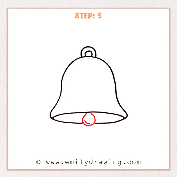 how to draw a bell - Step 5: A small centered clapper is added inside the bell opening with a short connector.