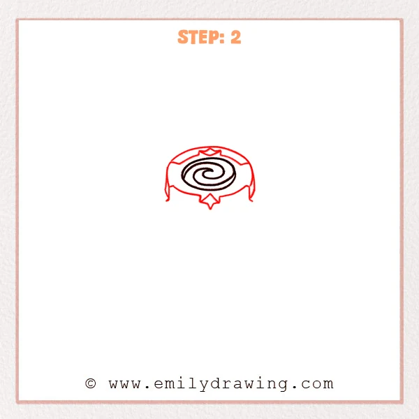 how to draw a beyblade - Step 2: A thicker center disc forms around the Beyblade’s spiral.