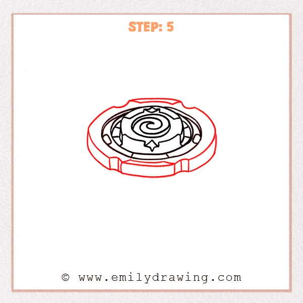 how to draw a beyblade - Step 5: The Beyblade’s outer armor ring is added with raised blocks.