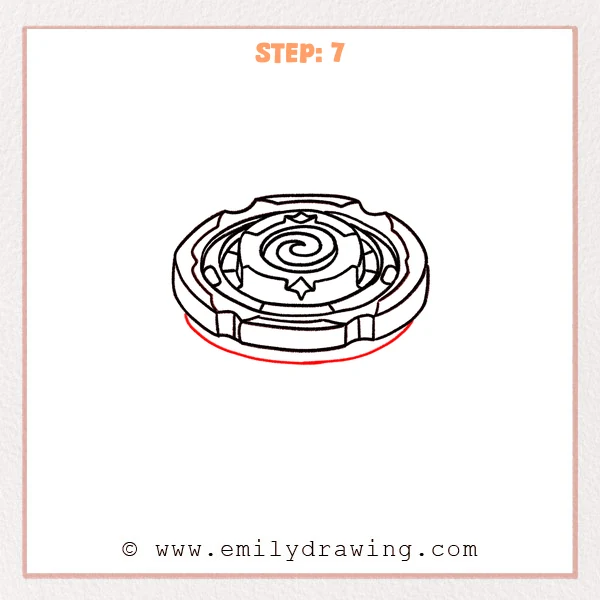 how to draw a beyblade - Step 7: Extra lines give the Beyblade rim a clear 3D thickness.