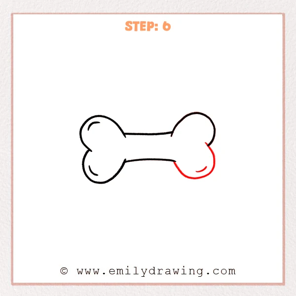 how to draw a bone - Step 6: The right rounded end is completed and connected smoothly, with small highlight curves.