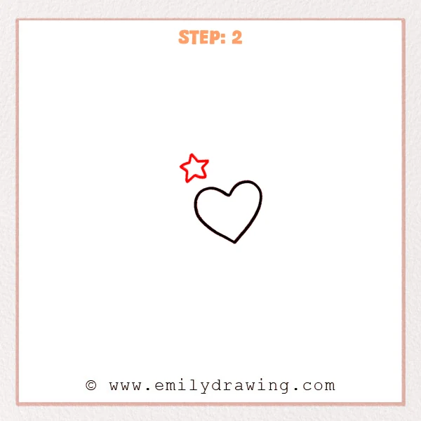 how to draw a book - Step 2: A small star is added above the heart to decorate the book cover.