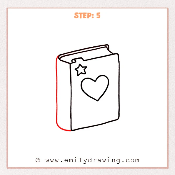 how to draw a book - Step 5: A rounded spine and inner edge line give the book a clear 3D thickness.