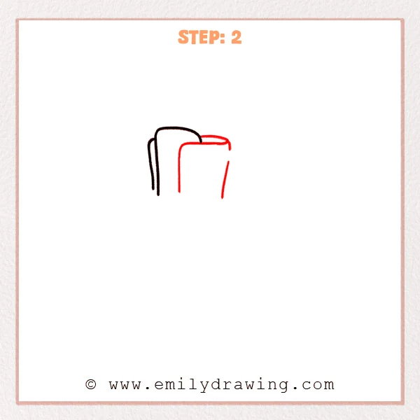 how to draw a boots - Step 2: The first boot’s tall shaft is drawn under the opening, with a small inner edge line.