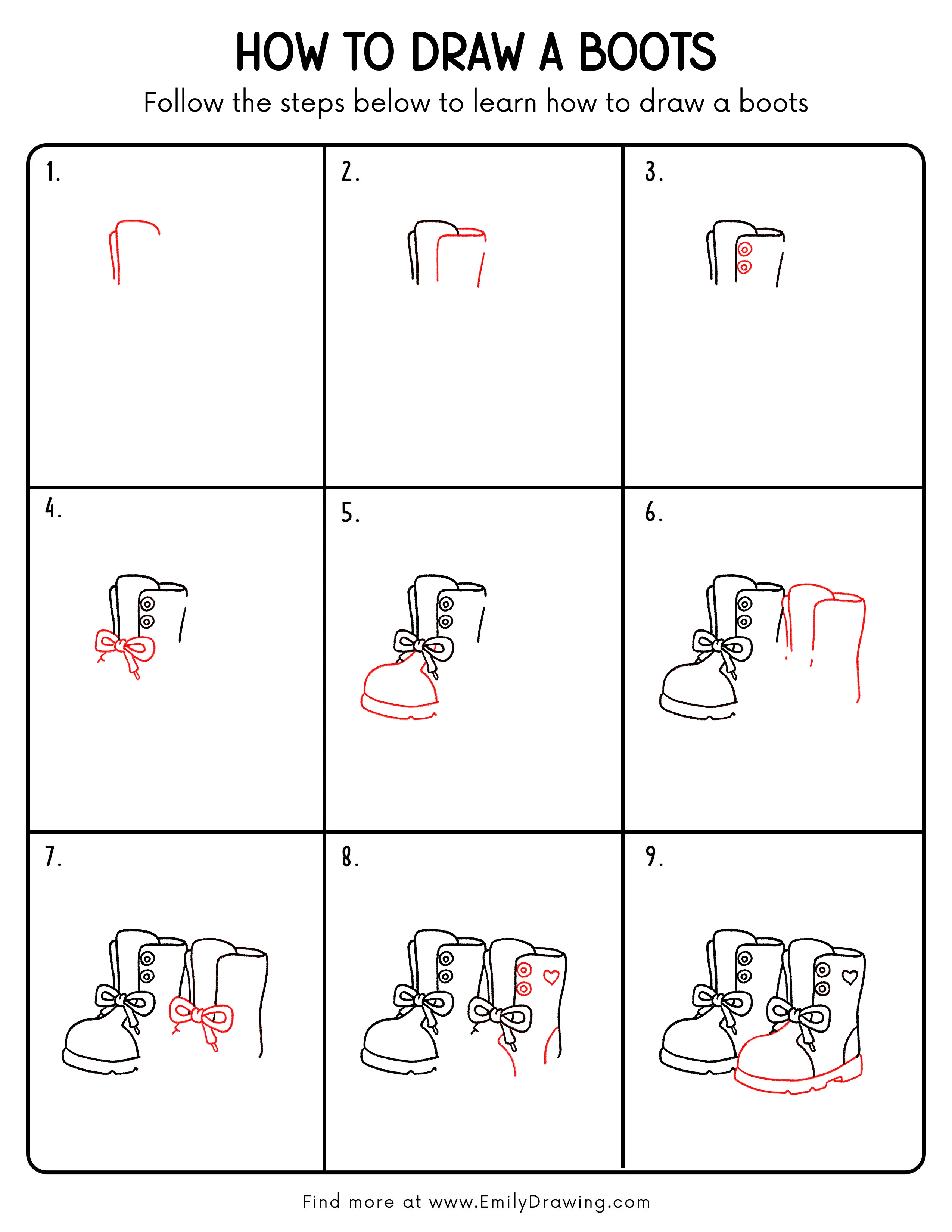 Printable Boots Drawing Guide
