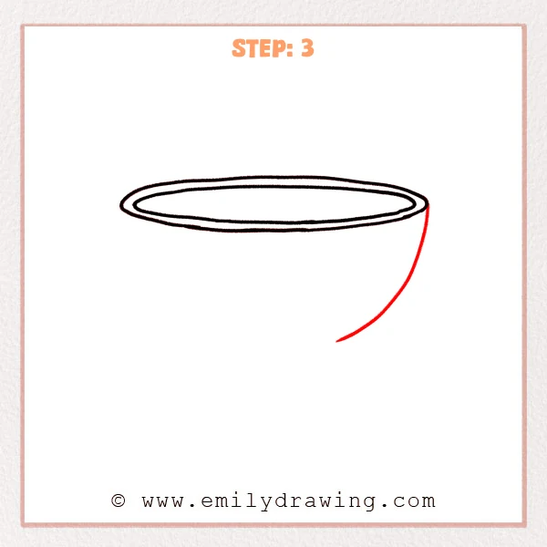 how to draw a bowl - Step 3: Two large side curves are drawn from the rim to form the bowl shape.
