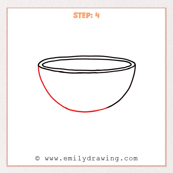 how to draw a bowl - Step 4: The bottom curve is connected, completing the bowl’s outer silhouette.