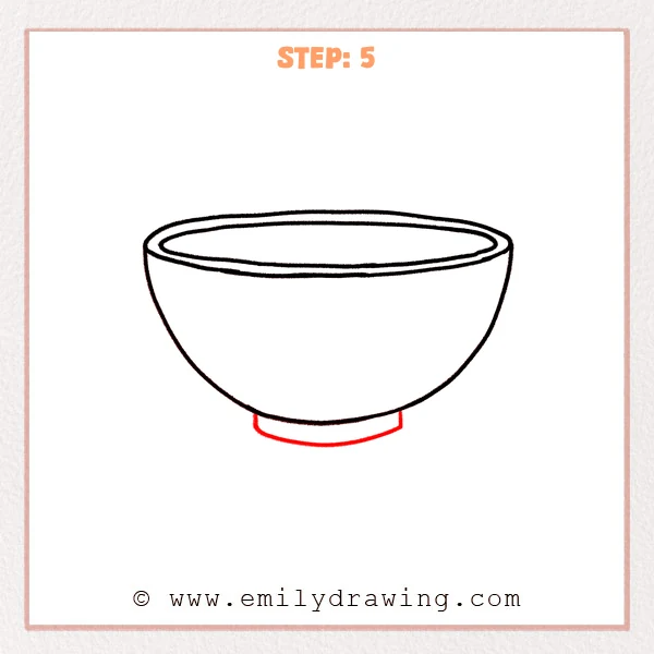 how to draw a bowl - Step 5: A small centered foot ring is added under the bowl to finish the drawing.