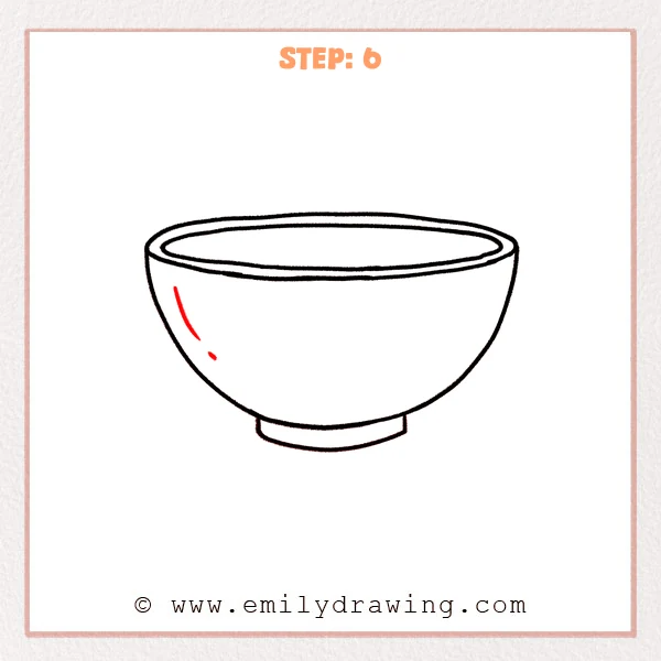 how to draw a bowl - Step 6: Simple highlight marks are added to the bowl’s left side.