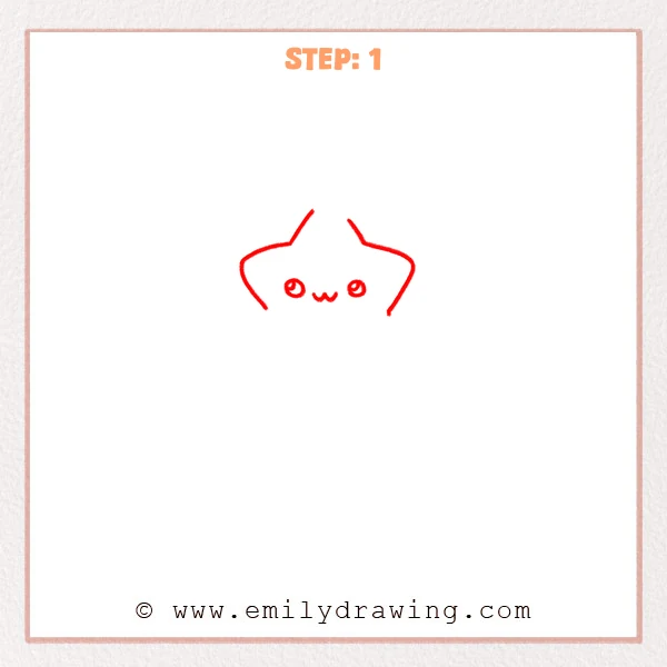 how to draw a box - An easy sketch of the upper outline of a box with two small eyes and a tiny “w” mouth in the center.