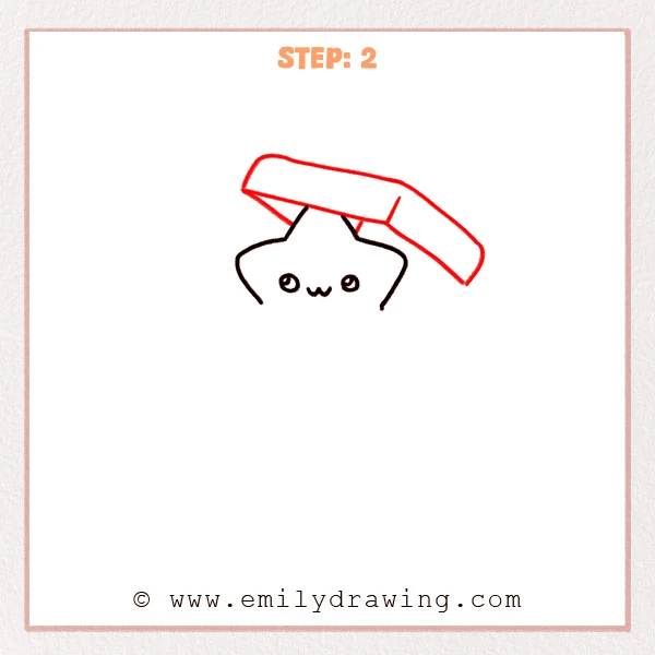 how to draw a box - A cute box drawing with a face, now topped with a tilted open lid shown as a thick rectangle.
