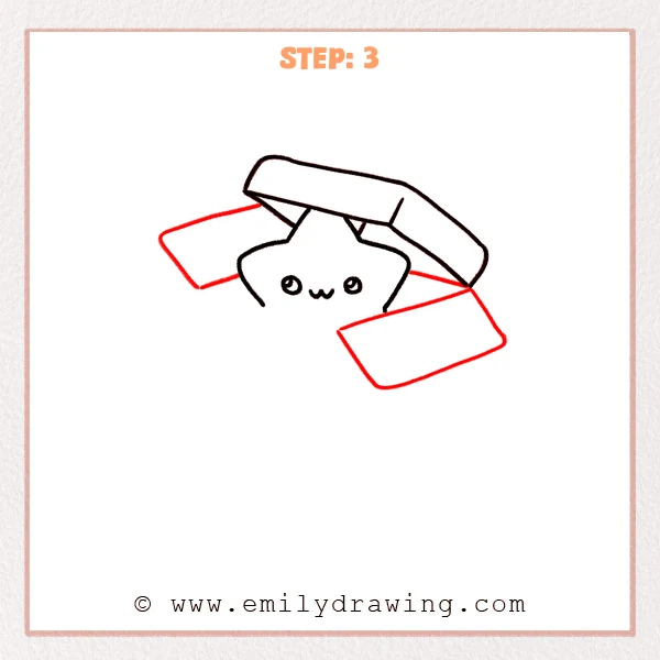 how to draw a box - The open box now includes two extra flaps, one on the left and one on the lower right, connected with fold lines.