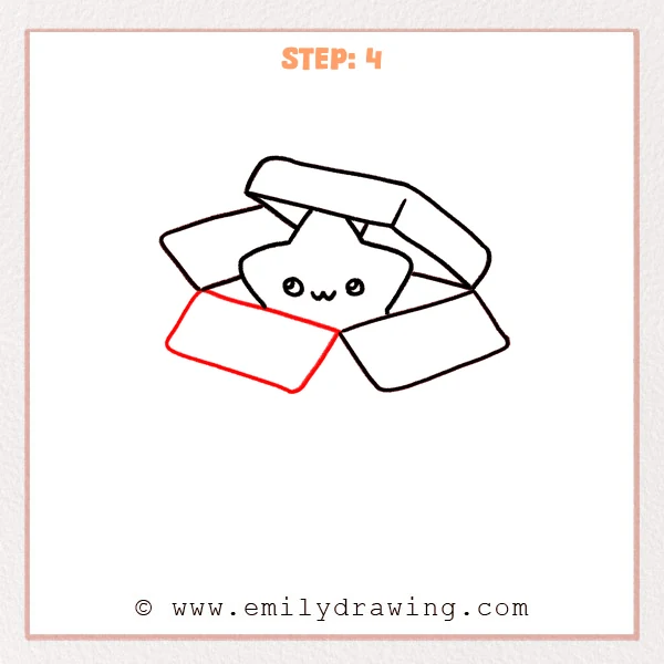 how to draw a box - The box has two front flaps added at the bottom with a small V-shaped gap between them.