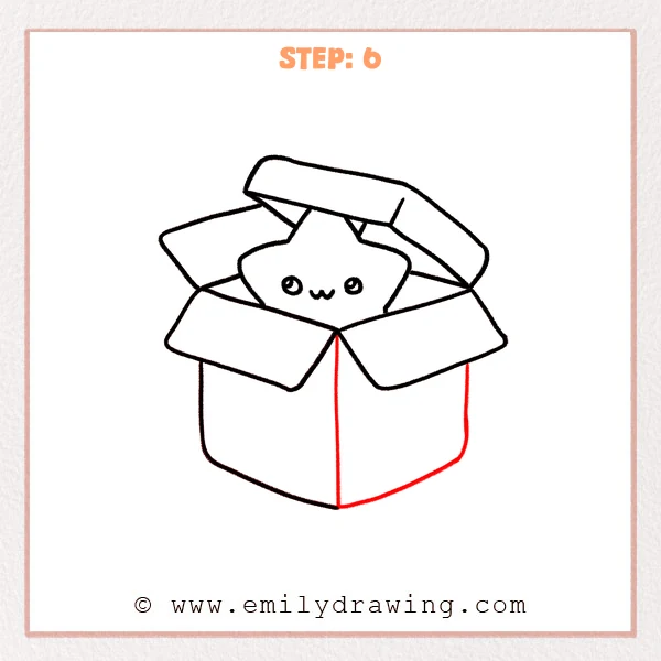 how to draw a box - The finished outline shows a complete open box with a clear right wall and a straight center fold line down to the bottom point.
