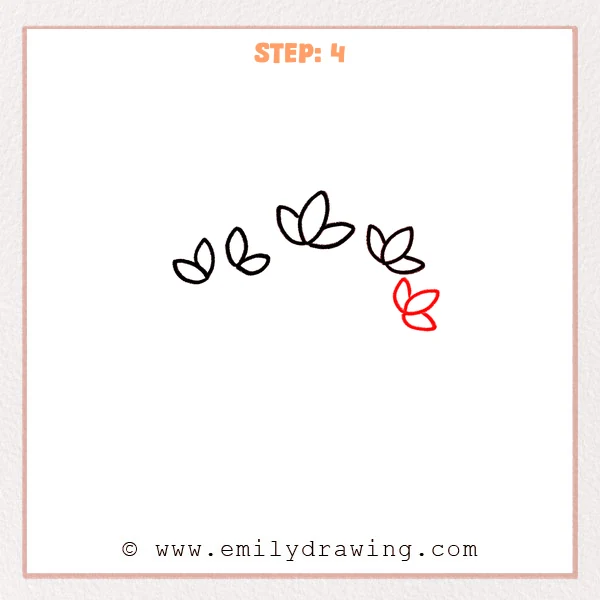 how to draw a branches - Five bud clusters forming a gentle curve, with a new bud added on the lower right.