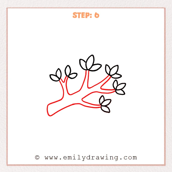 how to draw a branches - A curved main branch with smaller offshoots connecting each bud cluster.