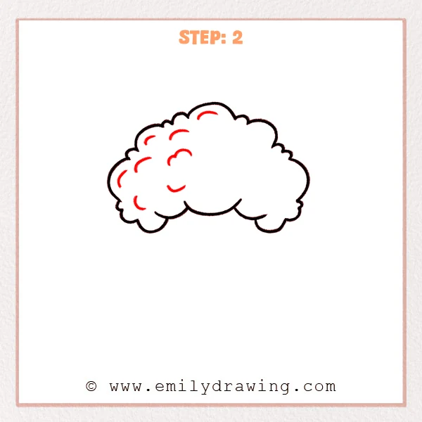 how to draw a broccoli - The broccoli crown outline now includes several small curved texture marks clustered on the upper-left area.