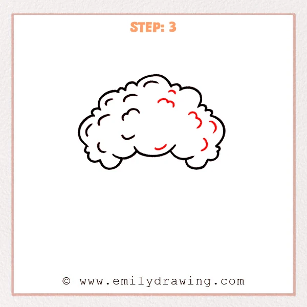 how to draw a broccoli - The broccoli crown now has more floret texture marks spread across the top and right side, making it look fuller and bumpy.