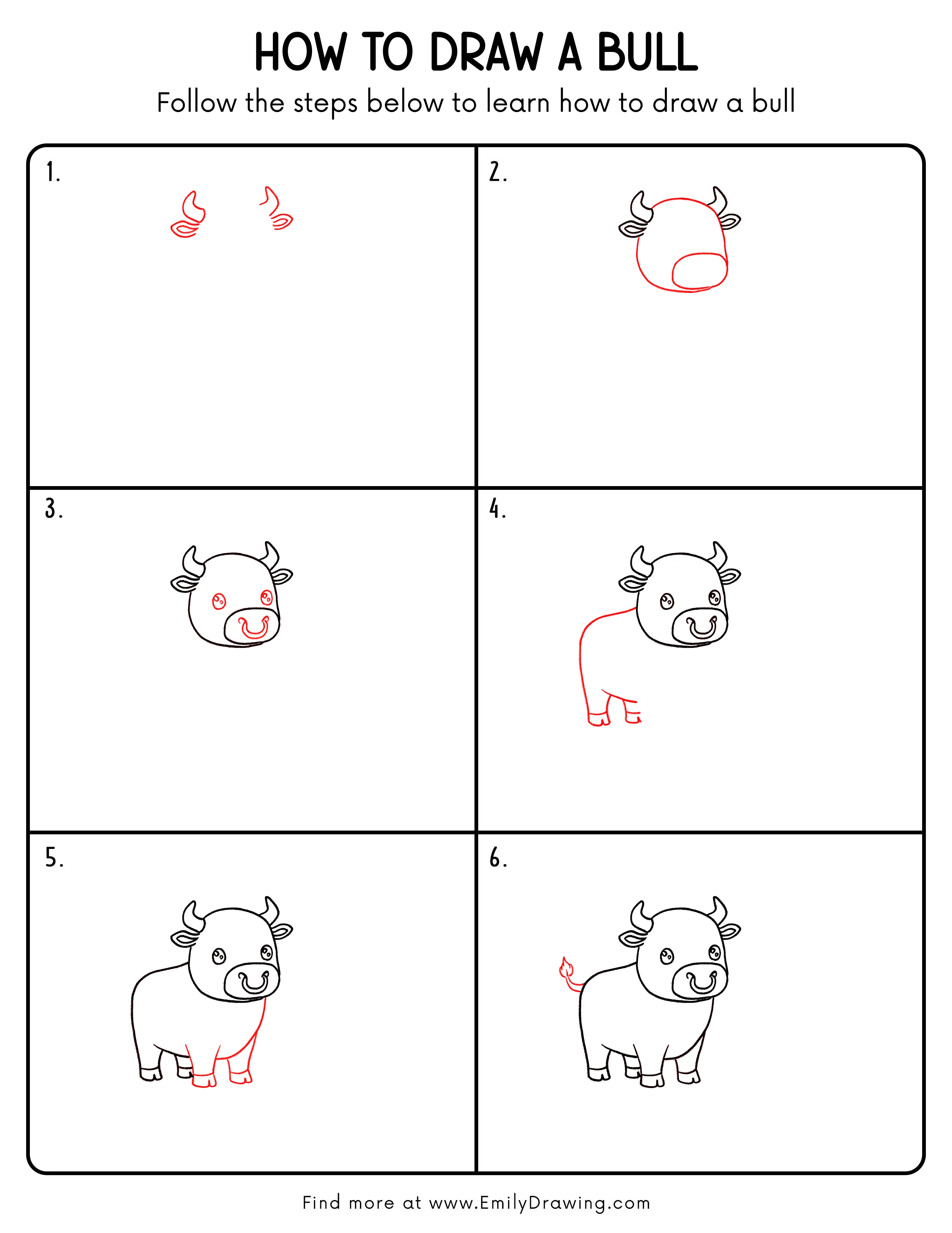 Printable Bull Drawing Guide