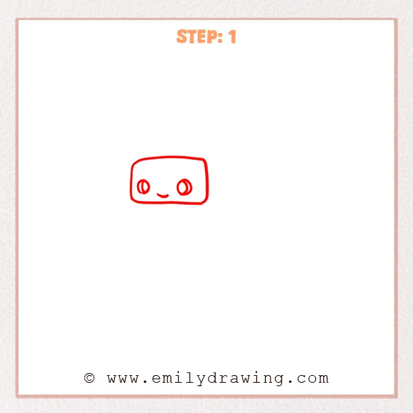 how to draw a bus - A simple cute bus front sketched as a rounded rectangle with two big eyes and a small smiling mouth.